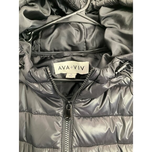Ava & Viv size 2X Women's Black Hooded Puffer Jacket Plus Excellent condition - Picture 3 of 6